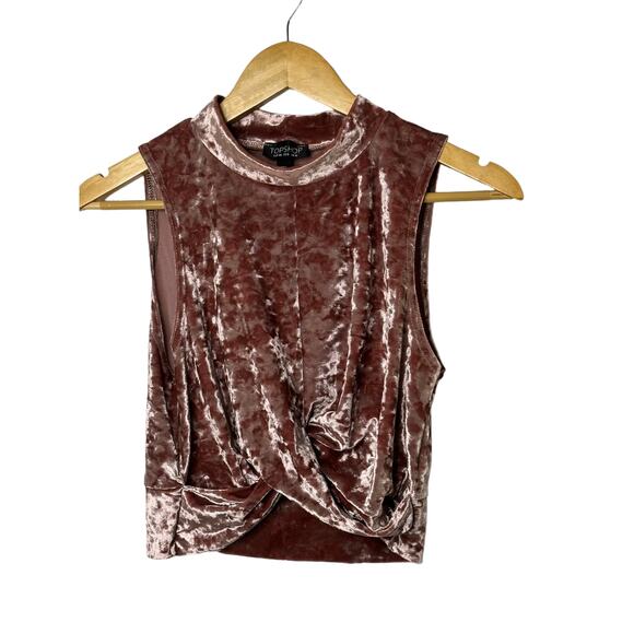 Topshop Tops - Topshop Pink Velour Sleeveless Highneck Twisted Crop Top US Sz 8 New